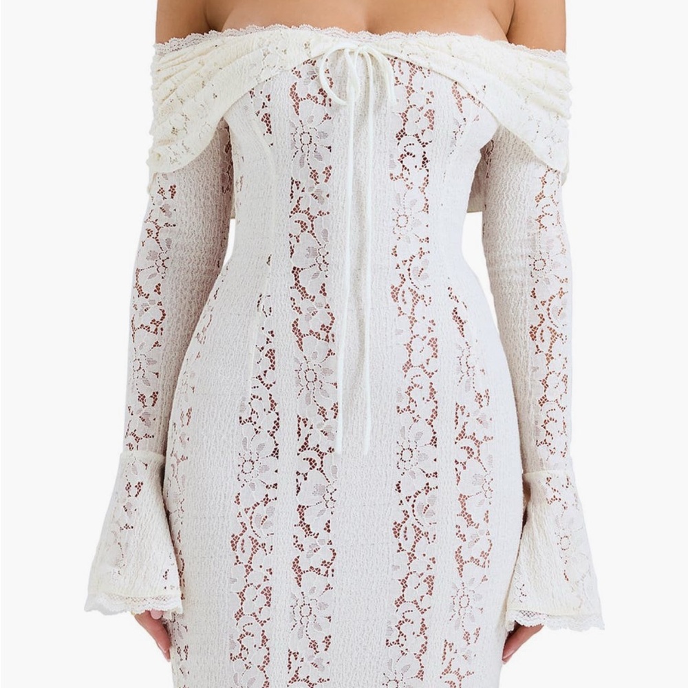 House of CB White Off-Shoulder Bell Sleeve Bodycon Dress